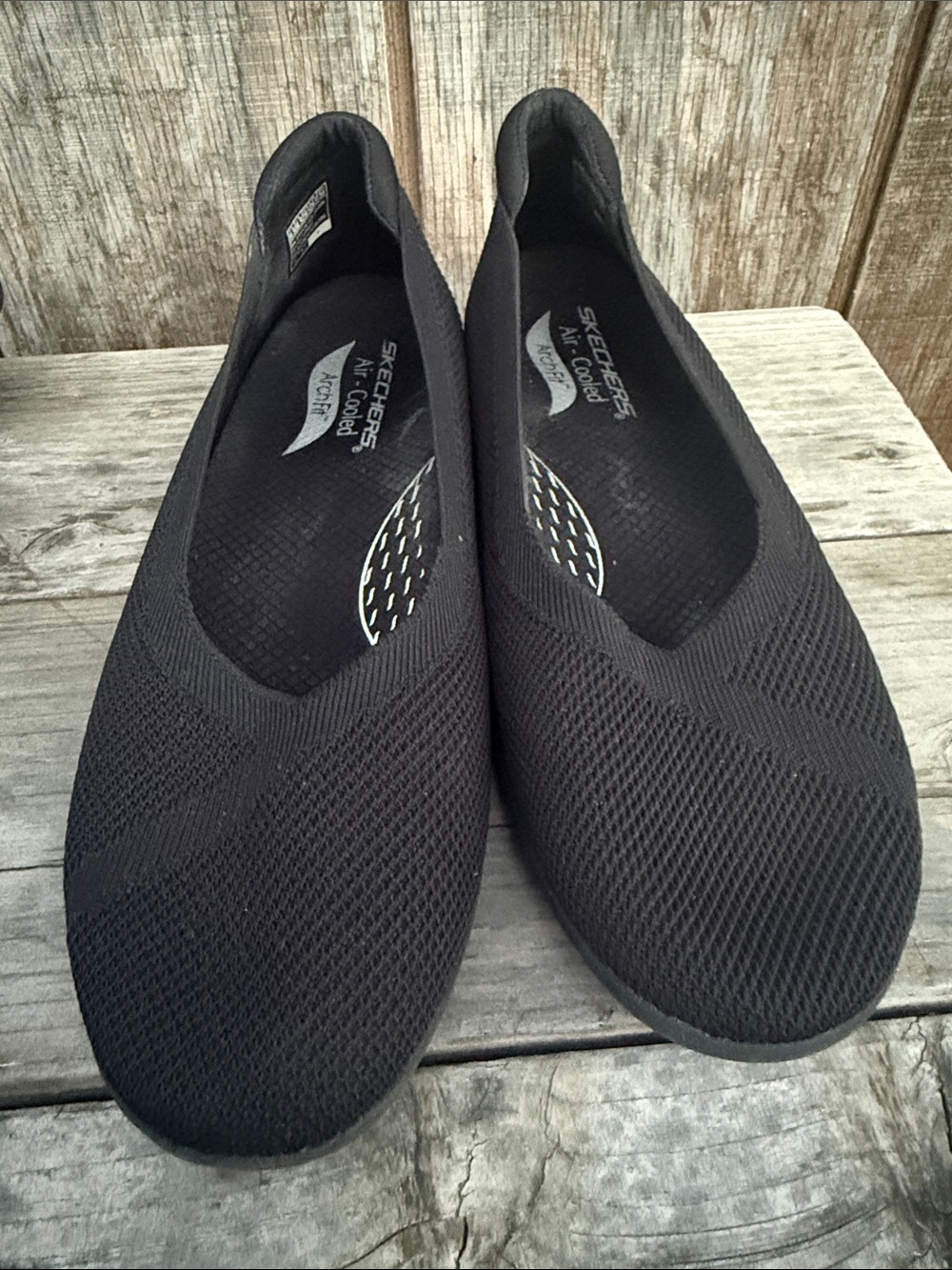 Skechers Women's Arch Fit Cleo Black Sport Slip-On Skimmer Flats Lightweight 9.5